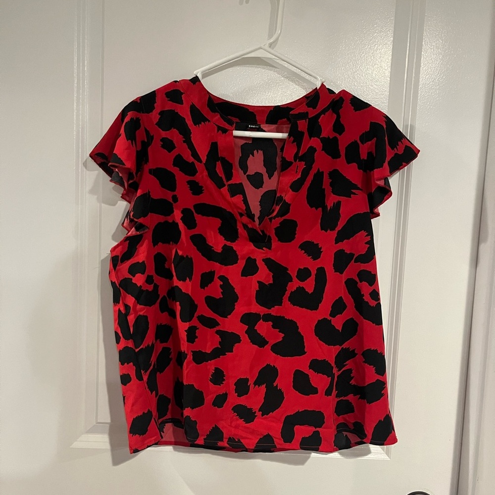 red & black cheetah print blouse